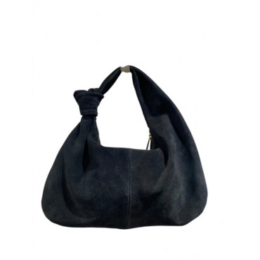 SAC DEMI-LUNE EN CUIR VELOURS 390263 NOIR/KAKI ET CAMEL A PORTER EPAULE OU A LA MAIN