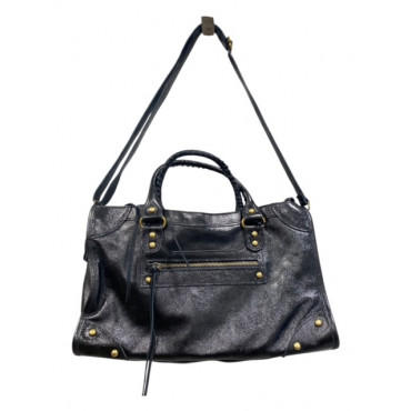 SAC EN CUIR 390236 NOIR OUR BRONZE AVEC UNE ANSE REGLABLE A PORTER TRAVERS OU EPAULE OU A LA MAIN