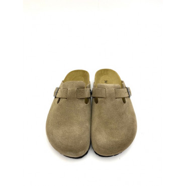 GOLDSTAR MULE SABOT 1850 EN CUIR VELOURS TAUPE